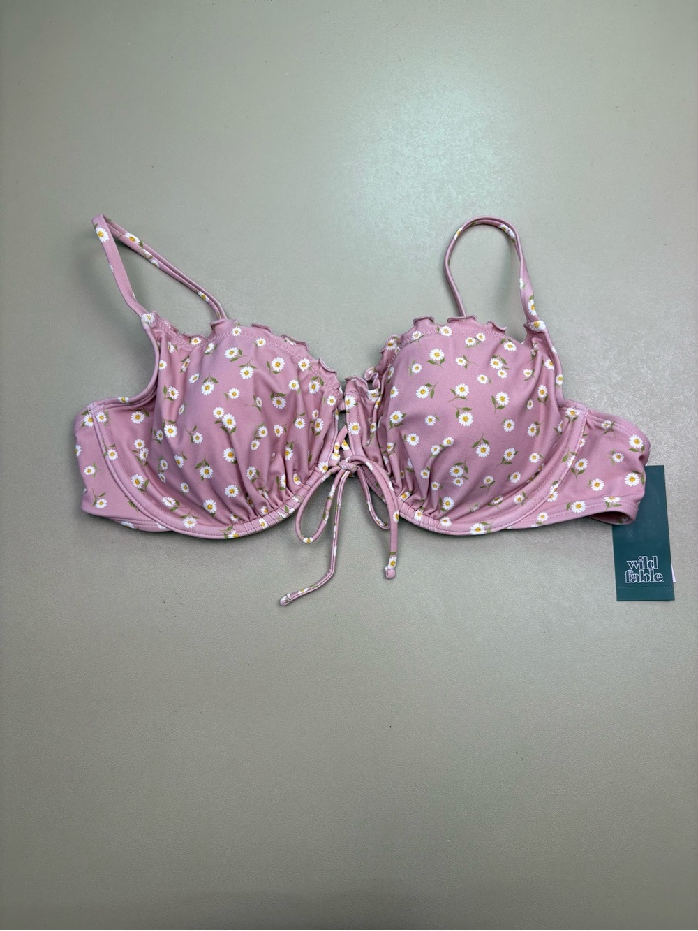 Wild Fable Pink Daisy Bikini Top Underwire Tie Front NWT XL